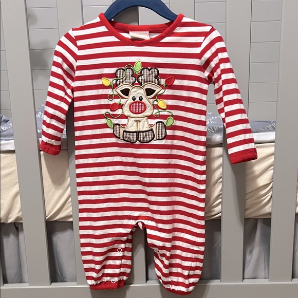 Festive Striped Reindeer Kids Footie - Picture 1 of 2
